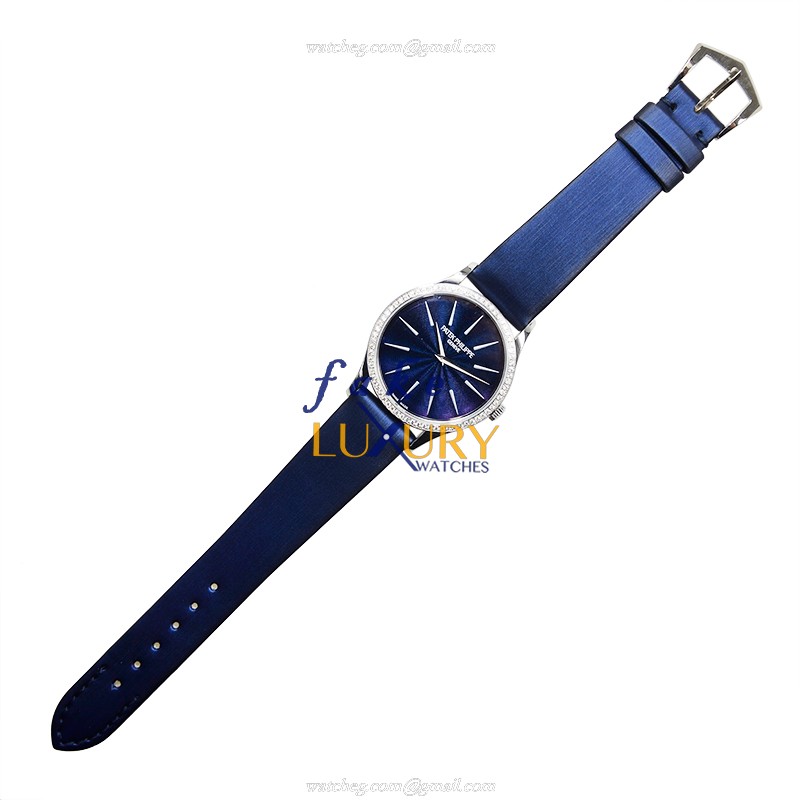 Patek Philippe 4897G-001 Replica Watch Manual Wind 18kt White Gold Diamond Blue Dial Satin Strap - Image 2
