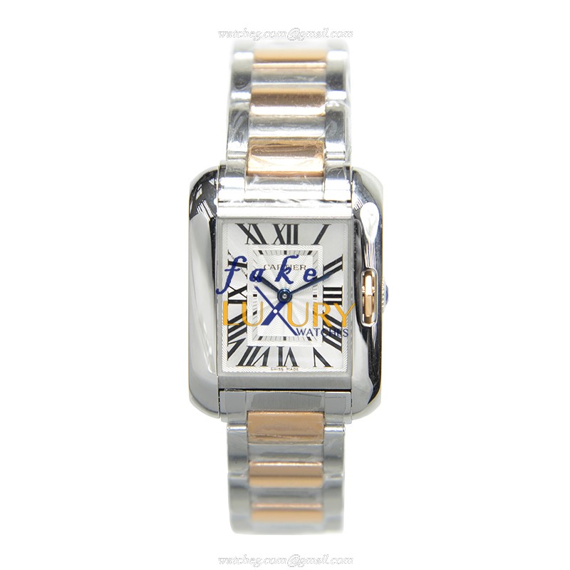 Cartier W5310036 Replica Watch, Quartz Tank, 18kt Rose Gold & Steel Case, Silver Dial - Image 2