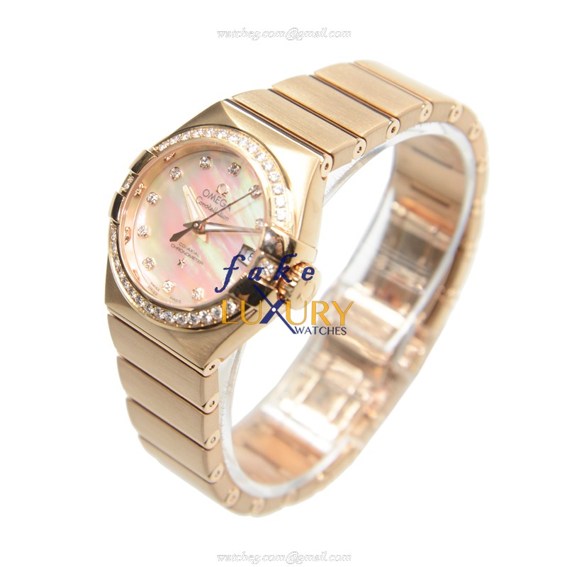 Omega 123.55.27.20.57.001 AUTO 18kt Rose Gold Diamond Replica Watch, Auto Movement, White Dial - Image 3