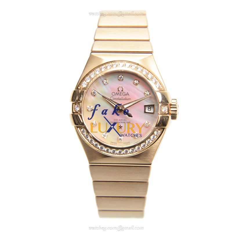 Omega 123.55.27.20.57.001 AUTO 18kt Rose Gold Diamond Replica Watch, Auto Movement, White Dial - Image 2