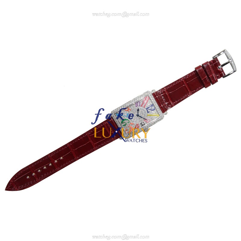952 QZ COL DRM D CD OG - Franck Muller Long Island Replica Watch - Quartz Silver Dial Red Leather - Image 2