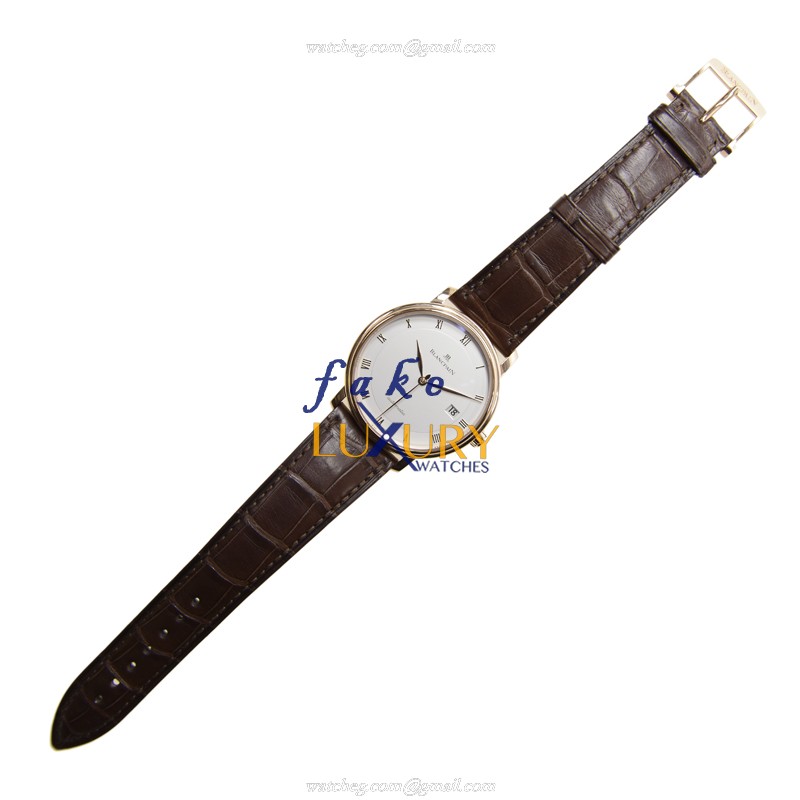 Blancpain 6223-3642-55A Villeret Replica Watch, Automatic, White Dial, 18kt Rose Gold Case, Brown - Image 2