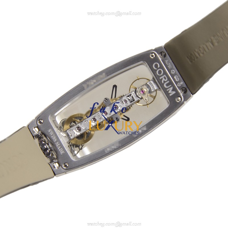Corum 113.102.69-0001 0000 Bridge Manual Wind 18kt White Gold Diamond Transparent Dial Replica Watch - Image 3