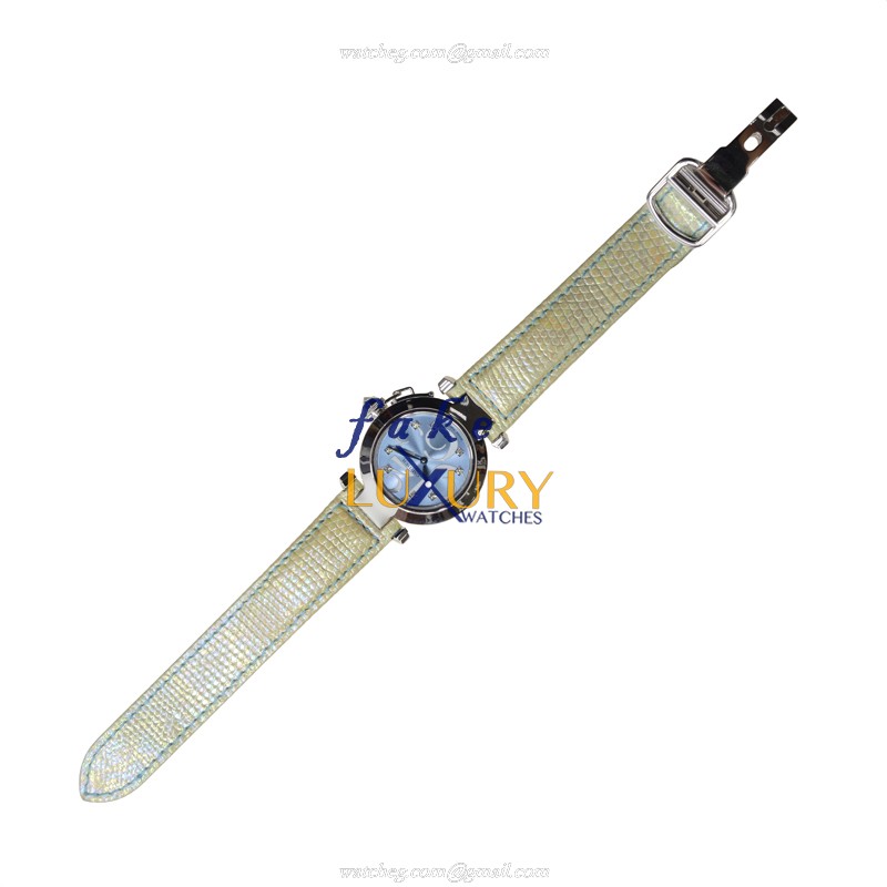Cartier WJ123121 Pasha de Cartier Replica Watch, Blue Dial, 18kt White Gold Case, Leather Strap - Image 2