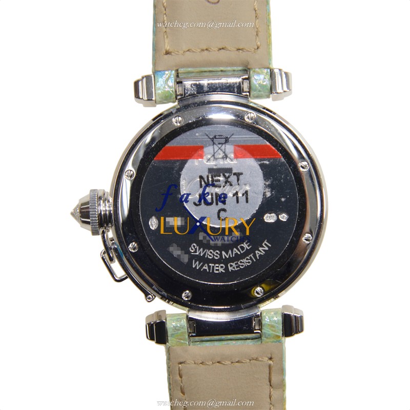 Cartier WJ123121 Pasha de Cartier Replica Watch, Blue Dial, 18kt White Gold Case, Leather Strap - Image 3