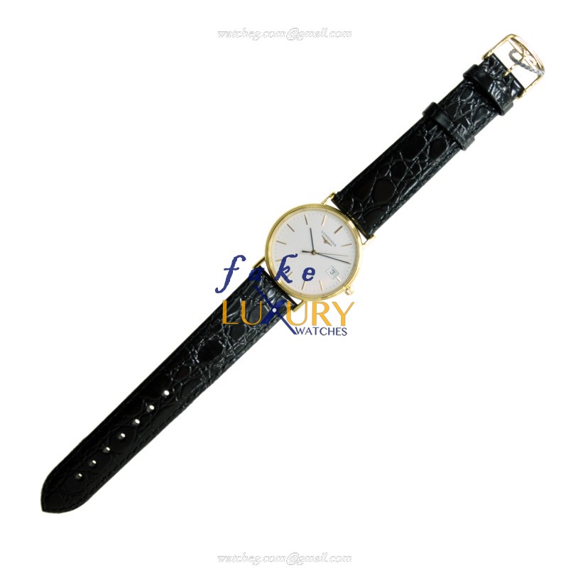 Longines L4.720.2.12.2 PRESENCE Quartz PVD Gold White Dial Alligator Strap Replica Watch - Image 2