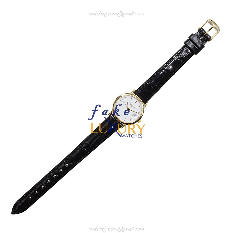 Longines L4.277.6.12.0 Replica Watch, Quartz, White Dial, 18kt Yellow Gold Case, Black Cowhide Strap - Image 2