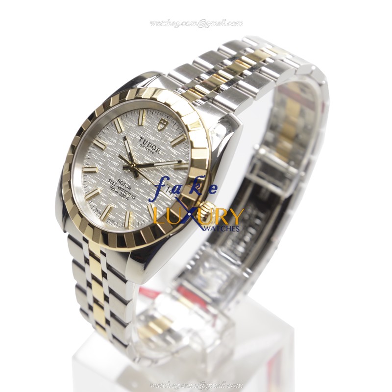 Tudor 21013-62583-SVCL CLASSIQUE Automatic 18kt Gold & Steel Replica Watch - Silver Dial, Sapphire - Image 3
