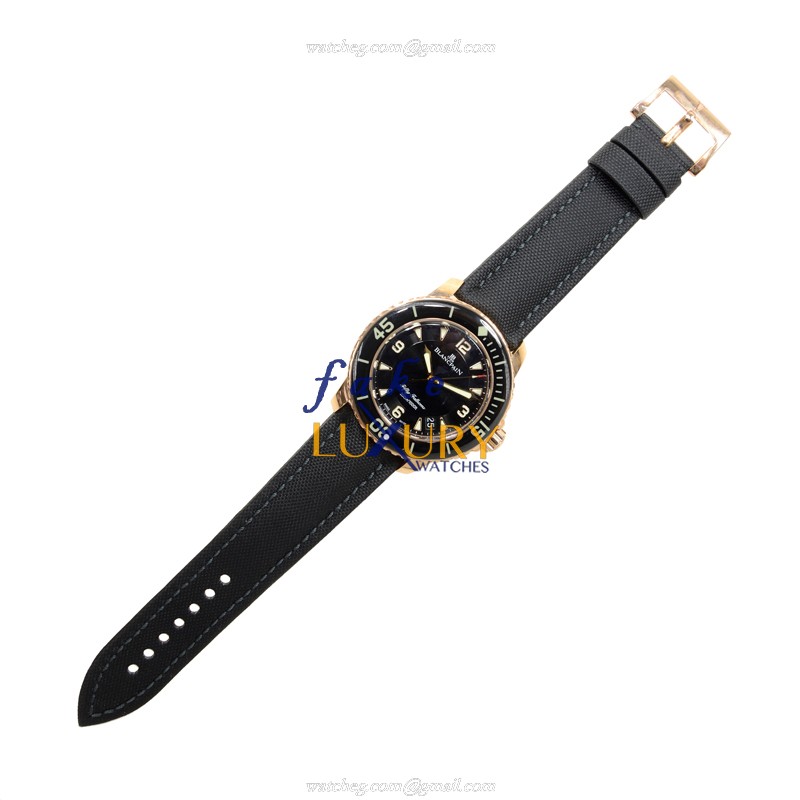 Blancpain 5015-3630-52 Fifty Fathoms Replica Watch, Automatic, 18kt Rose Gold Case, Black Dial - Image 2