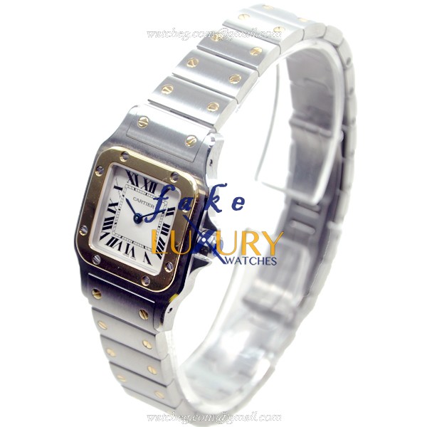 Cartier W20012C4 Santos Quartz 18kt Gold & Steel Replica Watch - Swiss Movement, White Dial, Silver - Image 3