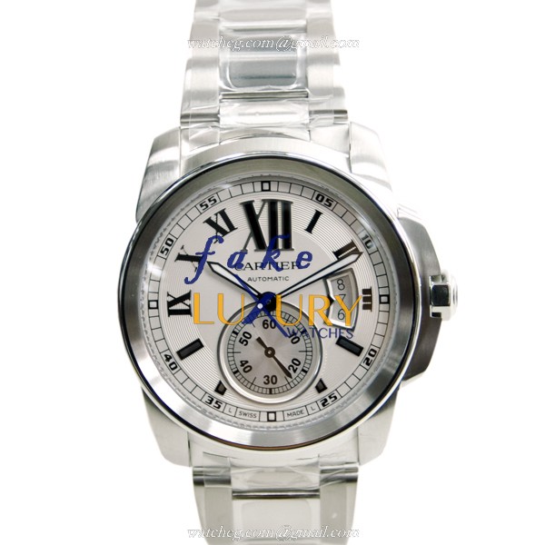 Cartier W7100015 Calibre de Cartier Replica Watch, Automatic Movement, White Dial, Steel Bracelet - Image 2