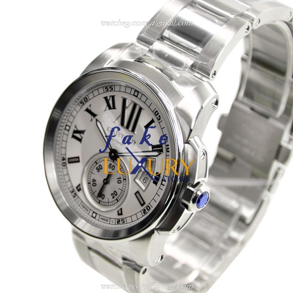 Cartier W7100015 Calibre de Cartier Replica Watch, Automatic Movement, White Dial, Steel Bracelet - Image 3