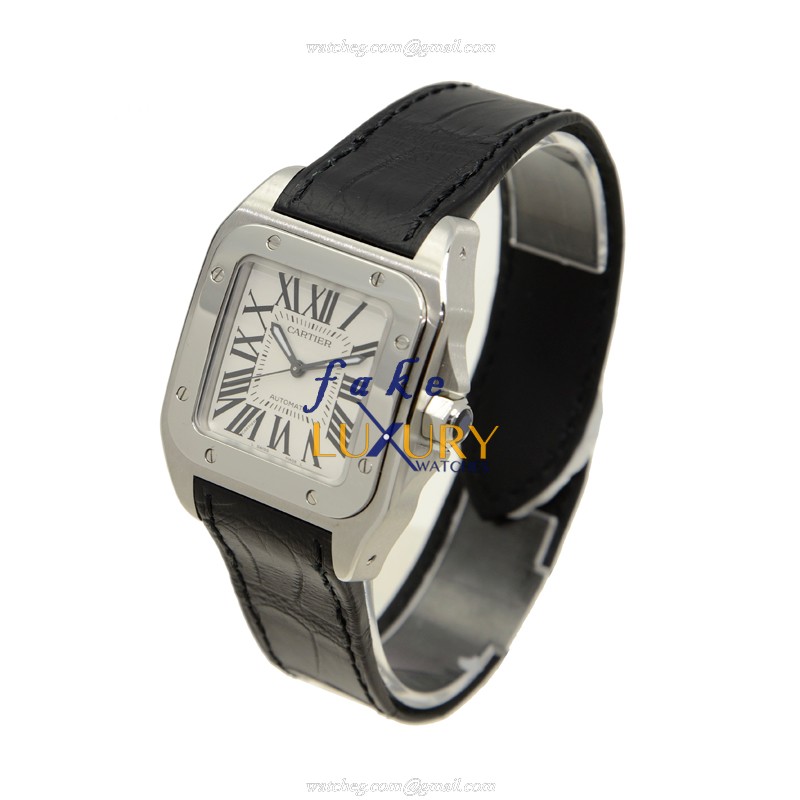 Cartier W20106X8 SANTOS Auto Stainless Steel Replica Watch, White Dial, Alligator Strap - Image 3