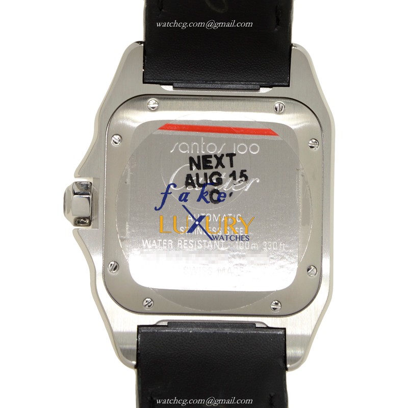 Cartier W20106X8 SANTOS Auto Stainless Steel Replica Watch, White Dial, Alligator Strap - Image 4