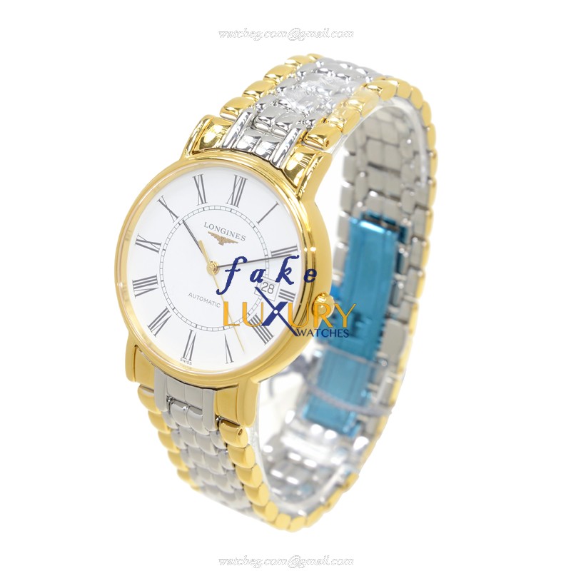 Longines L4.921.2.11.7 PRESENCE Auto 18kt Gold/Steel Watch - Swiss Clone - White Dial, Silver Band - Image 3