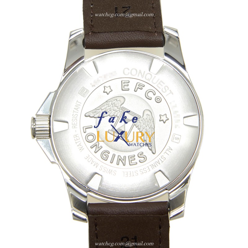 Longines Conquest L3.659.4.76.5 Quartz 41mm Stainless Steel Silver Dial Leather Strap Replica Watch - Image 3