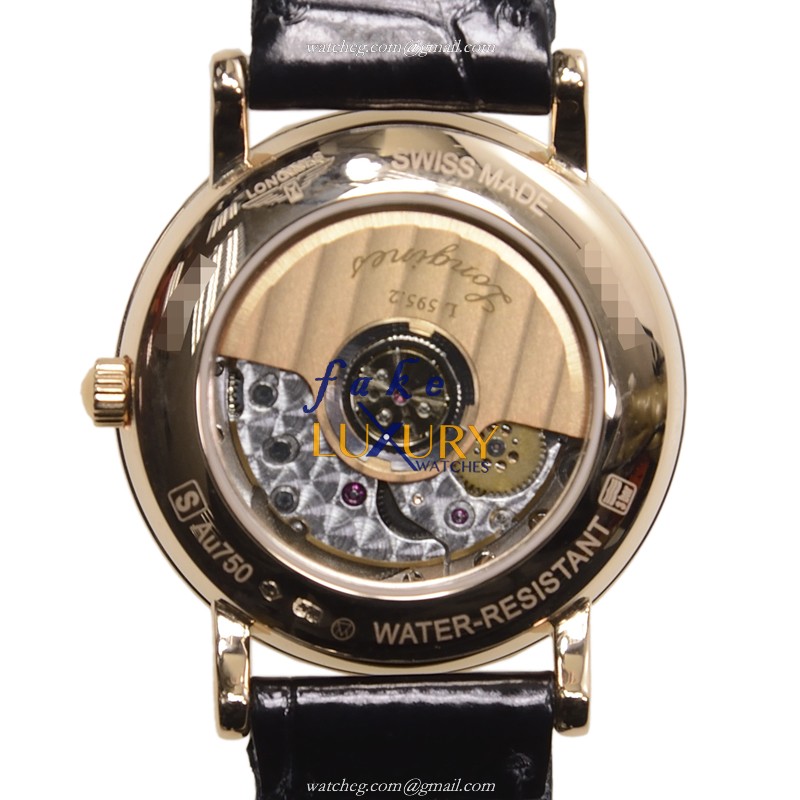 Longines L4.378.8.11.0 Replica Watch, Automatic, 18kt Rose Gold Case, White Dial, Alligator Strap - Image 2