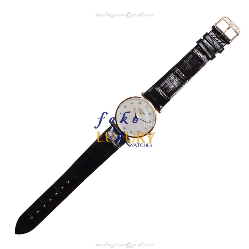 Longines L4.512.1.87.2 Replica Watch Quartz PVD Gold 29mm White Mother of Pearl Dial Black - Image 2