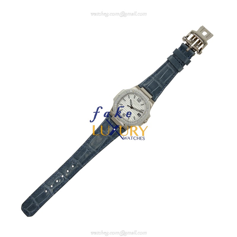 Patek Philippe 7010G-011 Nautilus Quartz 18kt White Gold Diamond Silver Dial Blue Strap Replica - Image 2