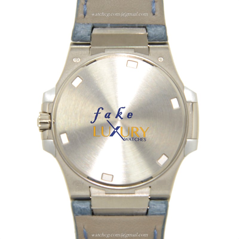 Patek Philippe 7010G-011 Nautilus Quartz 18kt White Gold Diamond Silver Dial Blue Strap Replica - Image 3