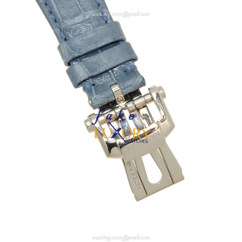 Patek Philippe 7010G-011 Nautilus Quartz 18kt White Gold Diamond Silver Dial Blue Strap Replica - Image 4