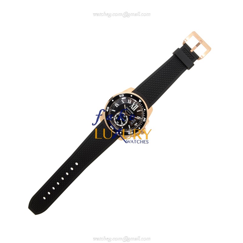 Cartier Calibre de Cartier W7100052 Replica Watch, Black Dial, 18kt Gold & Steel Case, Rubber Strap - Image 2
