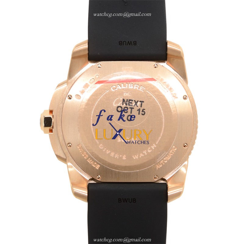 Cartier Calibre de Cartier W7100052 Replica Watch, Black Dial, 18kt Gold & Steel Case, Rubber Strap - Image 3