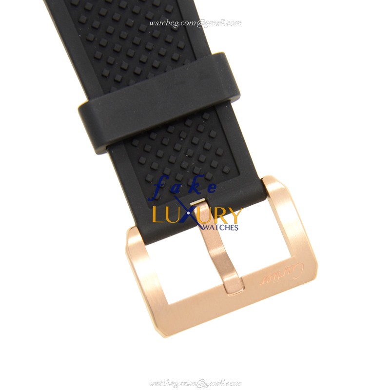 Cartier Calibre de Cartier W7100052 Replica Watch, Black Dial, 18kt Gold & Steel Case, Rubber Strap - Image 4