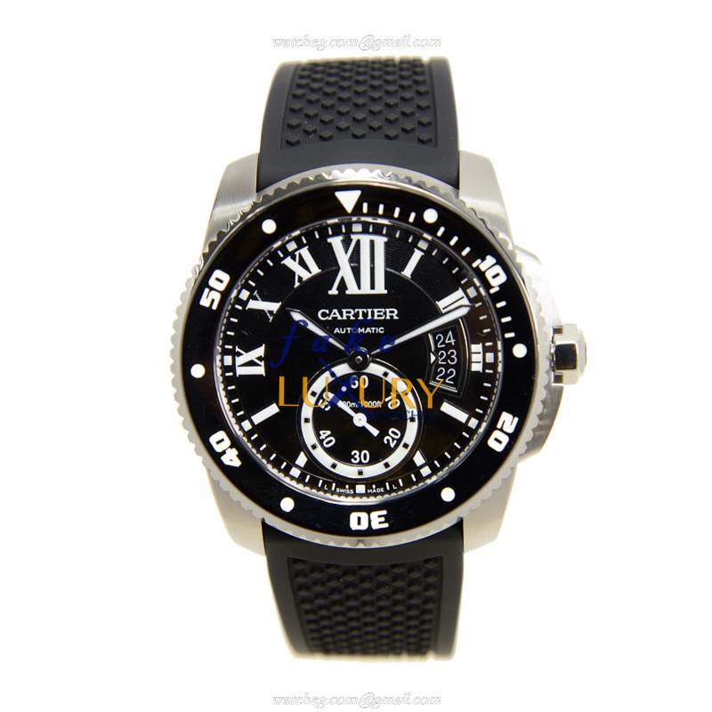 Cartier W7100056 Calibre de Cartier Replica Watch, Automatic Movement, Black Dial, Rubber Strap - Image 2