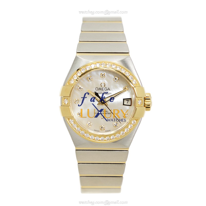 Omega 123.25.27.20.55.003 Constellation Automatic 18kt Gold Diamond Steel Silver Dial Replica Watch - Image 2