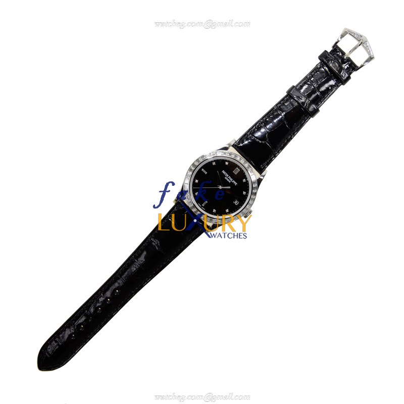 Patek Philippe Calatrava 5298P-012 Automatic 18kt White Gold Diamond Black Dial Replica Watch - Image 2