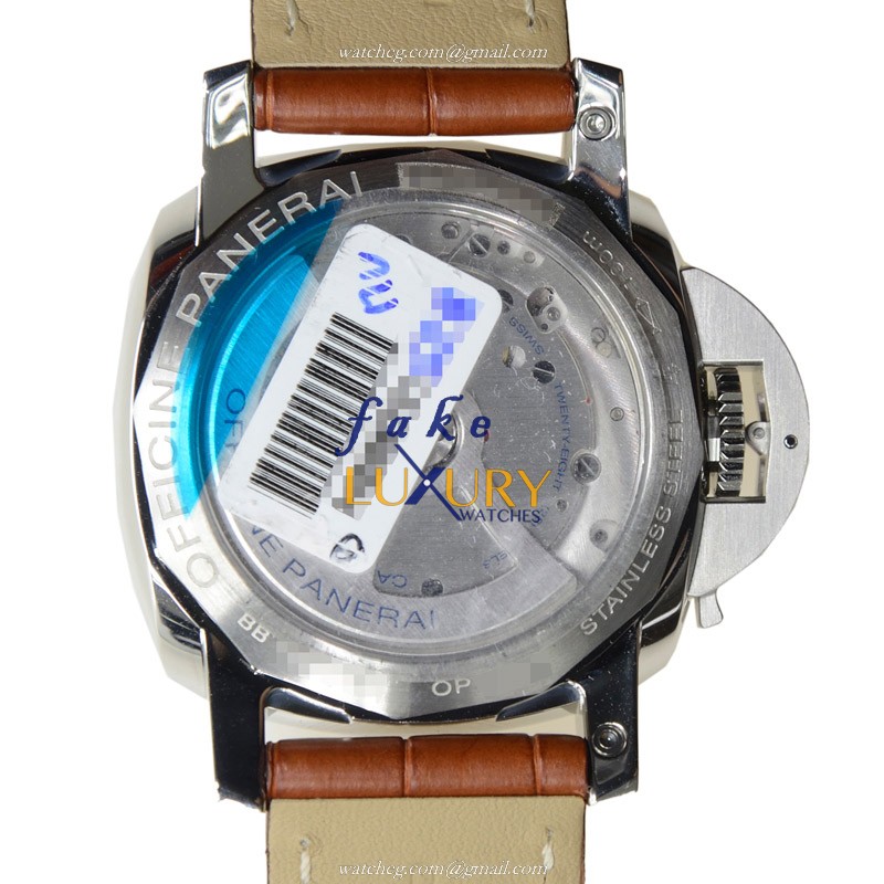 Panerai Luminor PAM00523 Automatic Stainless Steel White Dial Brown Alligator Strap Replica Watch - Image 3