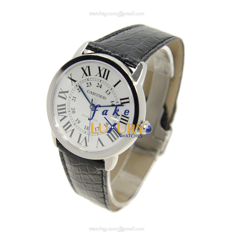 Cartier W6701010 RONDE SOLO DE CARTIER Automatic Steel Case Silver Dial Alligator Strap Replica - Image 3