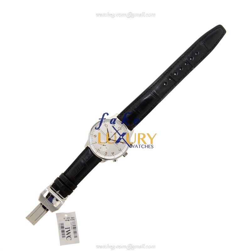 IWC Portuguese IW371445 Automatic Stainless Steel Silver Dial Black Alligator Strap Replica Watch - Image 2