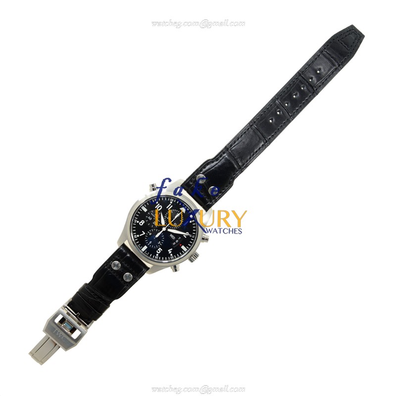 IWC IW377801 Pilots Automatic Stainless Steel Replica Watch, Black Dial, Alligator Strap - Image 2