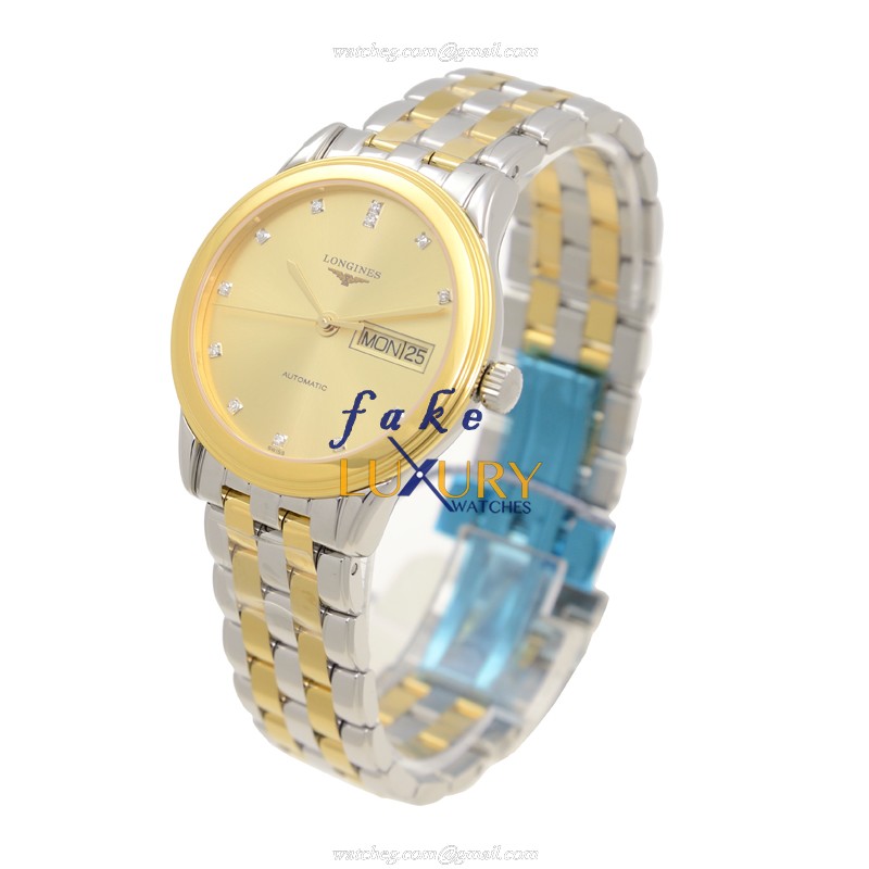Longines L4.799.3.37.7 FLAGSHIP Automatic 18kt Gold & Steel Replica Watch - 36mm Gold Dial, Silver - Image 3
