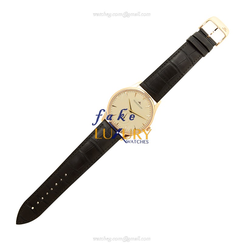 Jaeger-Lecoultre Q1352520 Master Ultra Thin Replica Watch, Beige Dial, Rose Gold Case, Black - Image 2