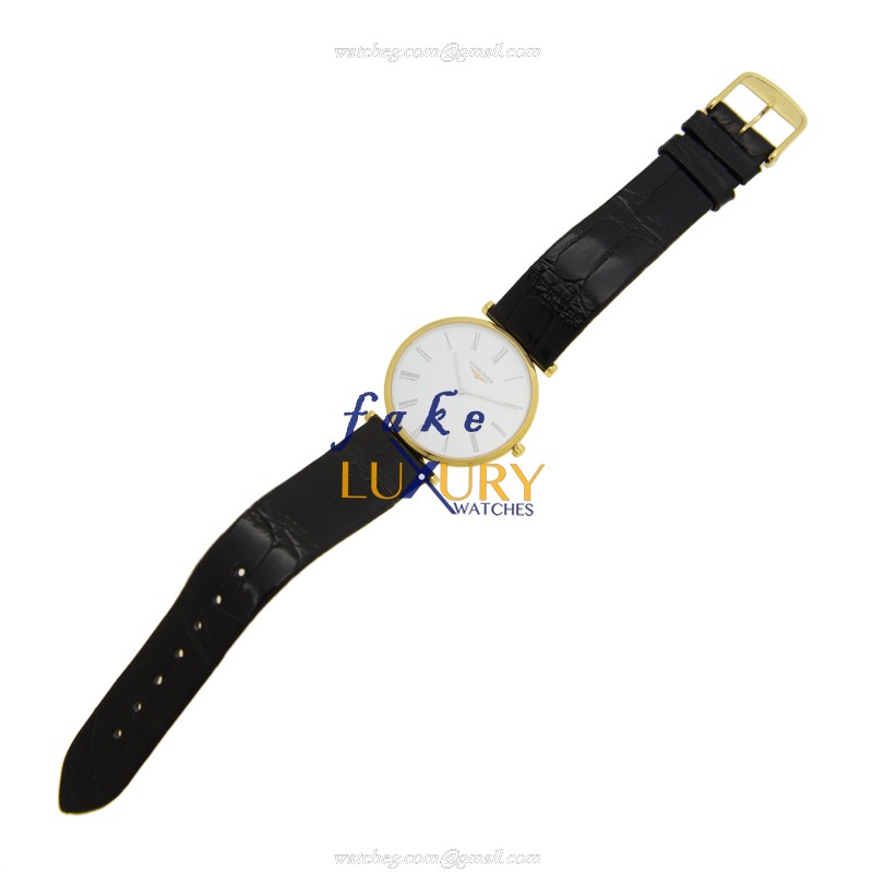 Longines L4.709.2.11.2 La Grande Quartz PVD Gold White Dial Black Alligator Strap Watch - Image 2