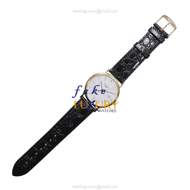 Longines L4.790.2.12.2 - Quartz PVD Gold - Replica Watch - 38mm - White Dial - Black Alligator - Image 2