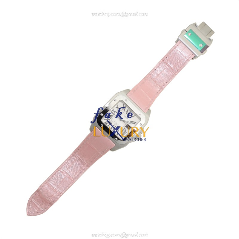Cartier Santos W20126X8 Automatic Silver Dial Pink Alligator Strap Replica Watch - Image 2