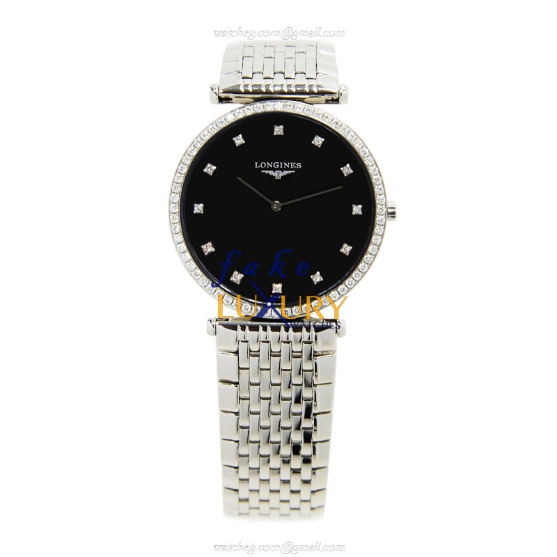Longines L4.741.0.58.6 Quartz Stainless Steel & Diamonds Replica Watch - 33mm Black Dial - Image 2
