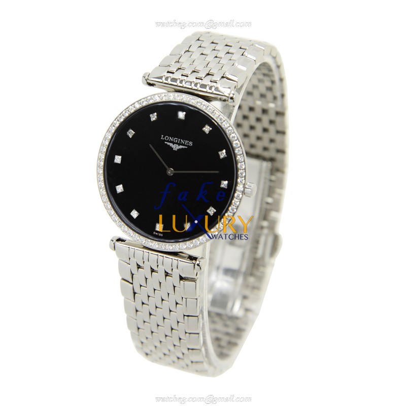 Longines L4.741.0.58.6 Quartz Stainless Steel & Diamonds Replica Watch - 33mm Black Dial - Image 3