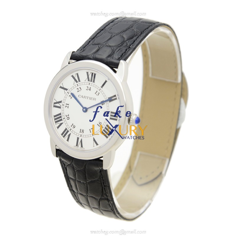 Cartier W6700255 RONDE SOLO DE CARTIER Quartz White Dial Black Alligator Replica Watch - Image 3