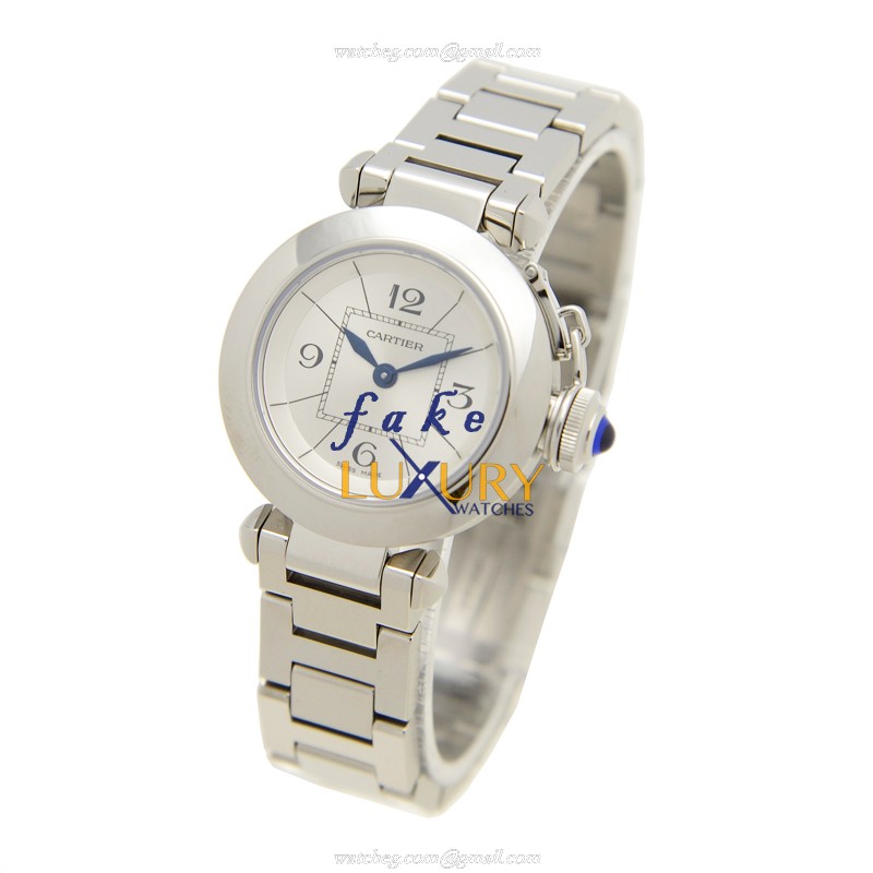 Cartier W3140007 PASHA DE CARTIER Quartz Steel | White Dial | Silver Strap Replica Watch - Image 3