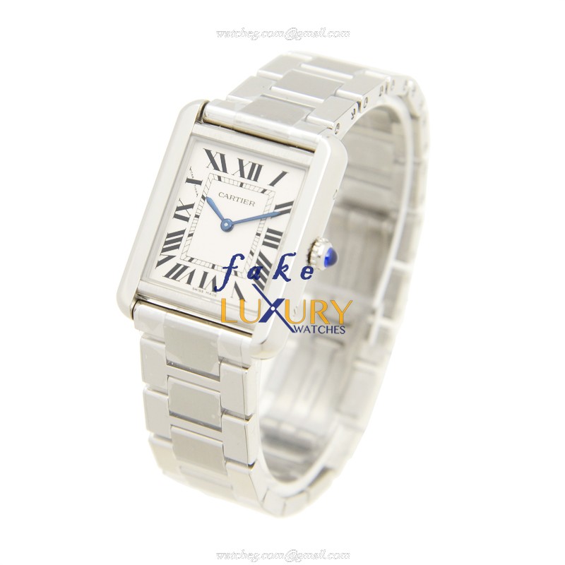Cartier W5200013 TANK Quartz Replica Watch, Steel Case, White Dial, Silver Bracelet - Image 3