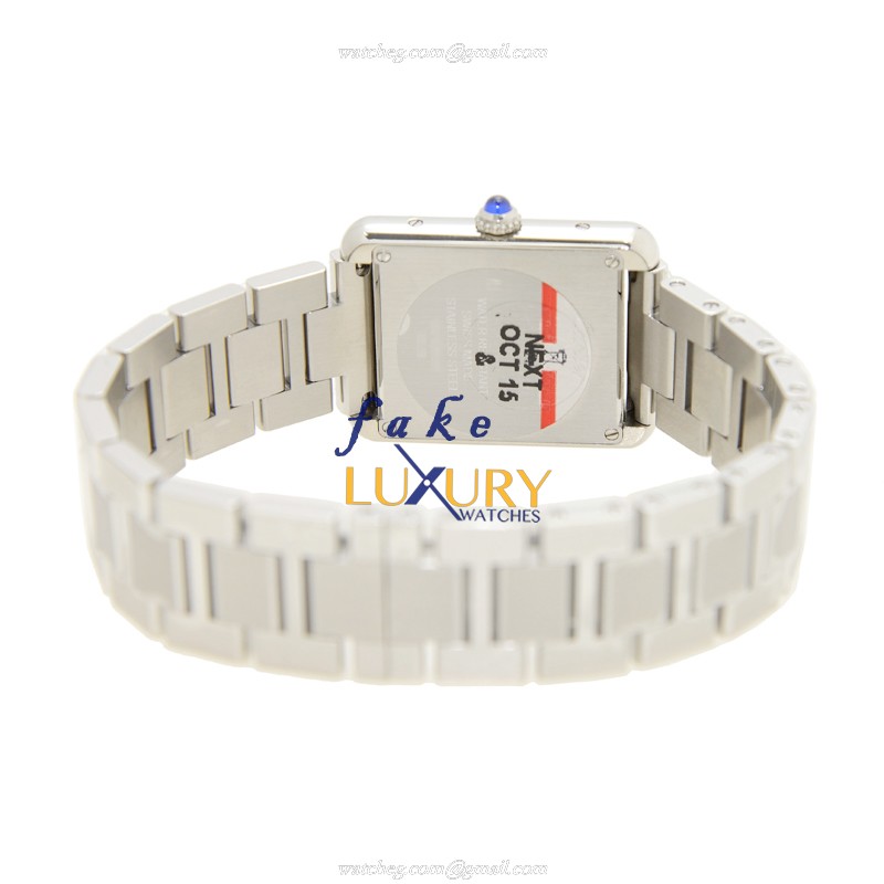 Cartier W5200013 TANK Quartz Replica Watch, Steel Case, White Dial, Silver Bracelet - Image 4