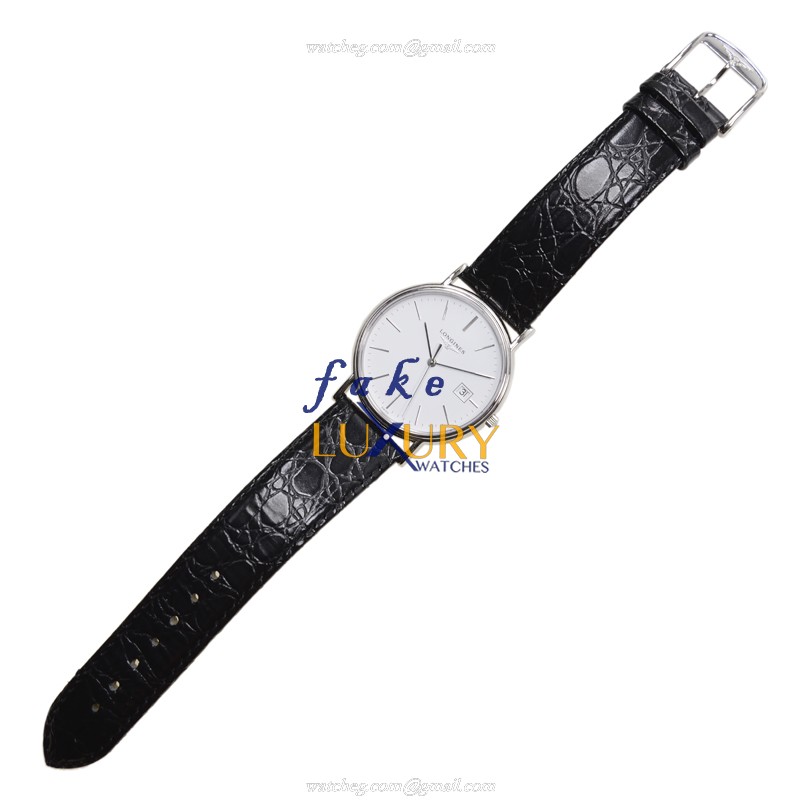 Longines L4.790.4.12.2 Replica Watch White Dial Steel Case Quartz Movement Black Alligator Strap - Image 2