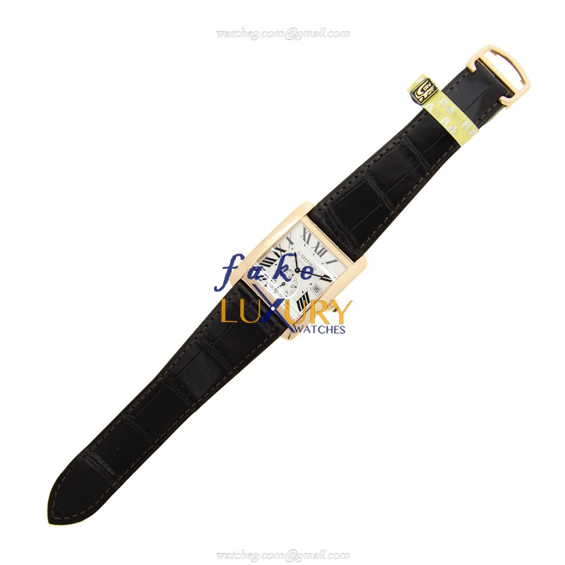 Cartier W5330001 TANK Automatic Replica Watch 18kt Rose Gold Silvery Dial Alligator Strap - Image 2