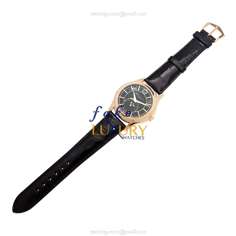 Patek Philippe 5205R-010 Replica Watch - Automatic - 18kt Rose Gold - Black Dial - Alligator Strap - Image 2