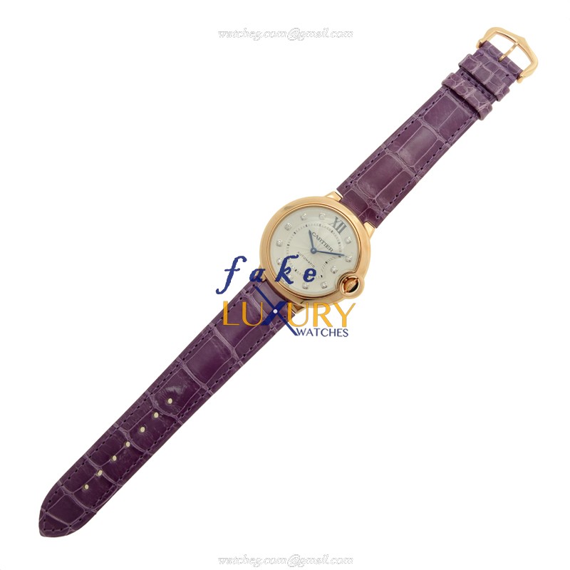 Cartier Ballon Bleu WE902028 Replica Watch, Automatic 18kt Rose Gold, Purple Alligator Strap - Image 2